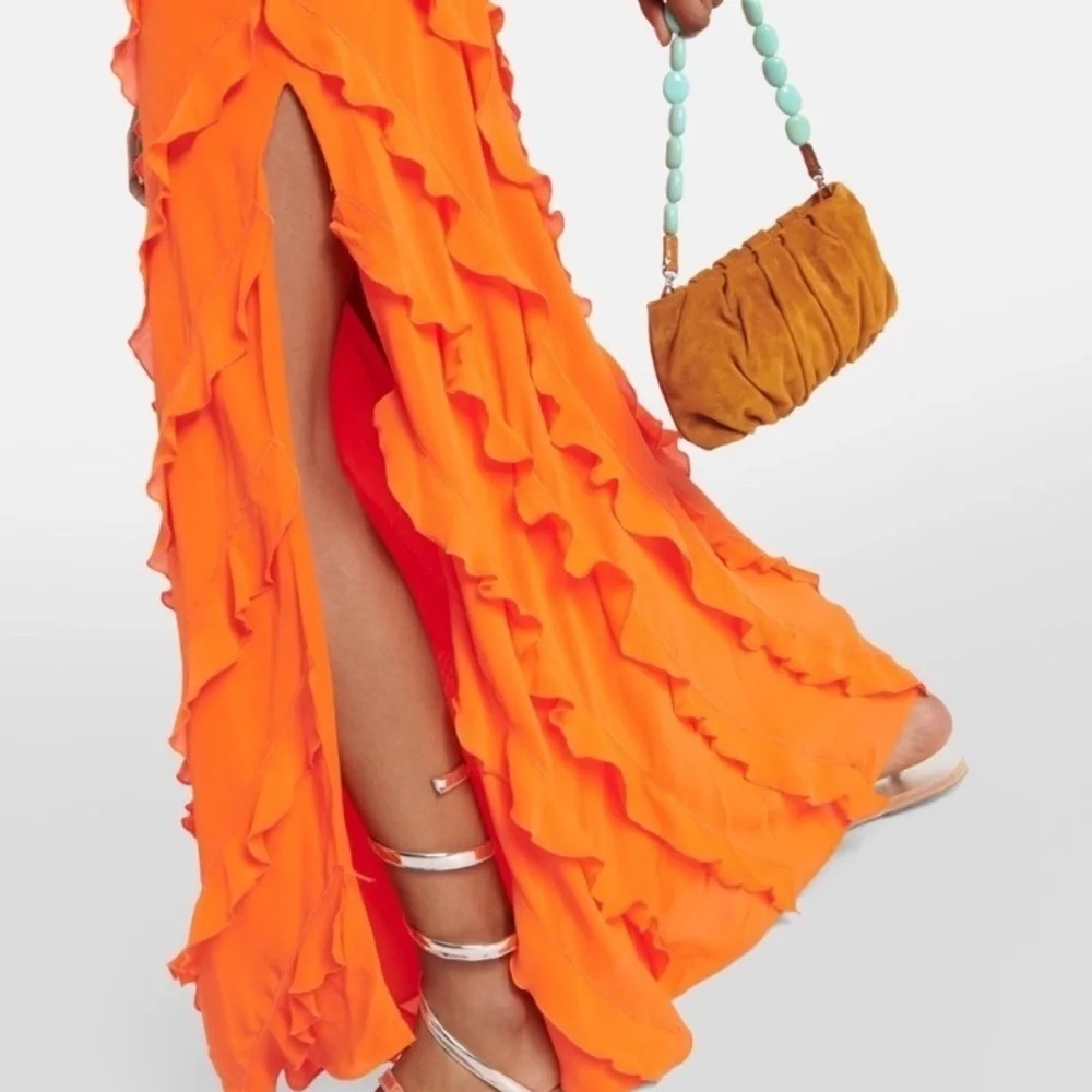 STAUD Elvire Open-Back Ruffled Crepe Maxi Dress Nectarine Orange - Picture 4 of 10